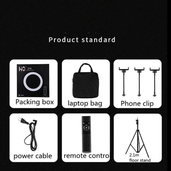 HQ-21N 21 inch 52.5cm LED Ring Vlogging Photography Video Lights Kits with Remote Control & Phone Clamp & 2.1m Tripod Mount HQ-21N 21 inch 52.5cm LED Ring Vlogging Photography Video Lights Kits with Remote Control & Phone Clamp & 2.1m Tripod Mount